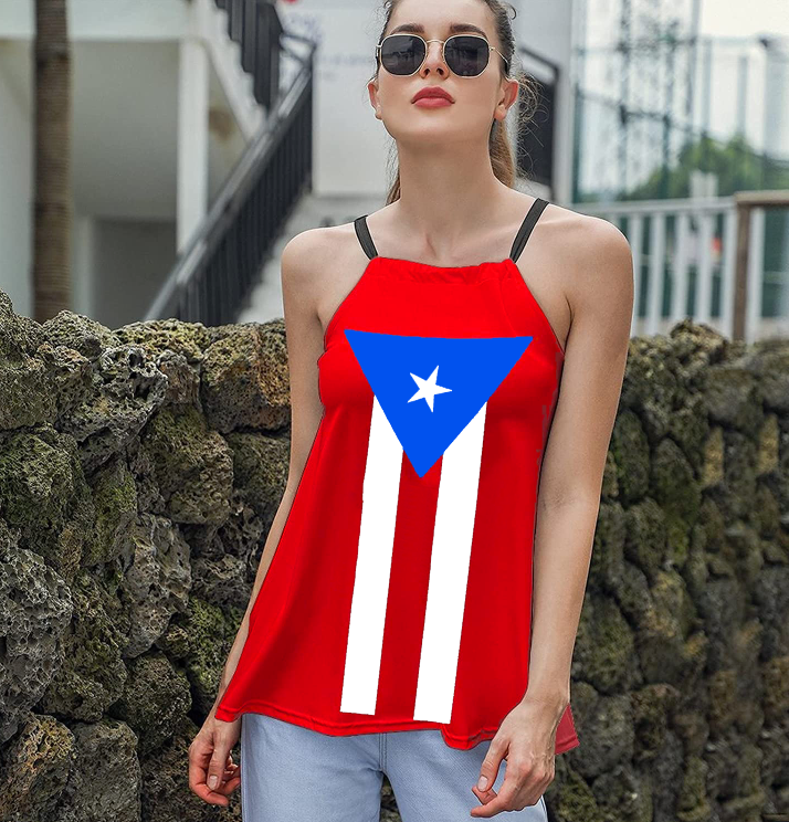 T-shirt à bretelles rouge avec drapeau de Porto Rico