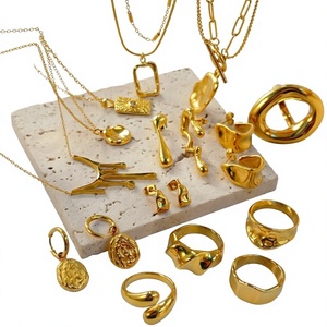 New Trend Vintage XOXO Jewelry Custom Irregular Texture Design <b>Chunky</b> Earrings Necklace <b>Rings</b> 14K Gold Plated Stainless Steel - Product Image 3