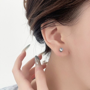 S925 Sterling <b>Silver</b> <b>Stud</b> Earrings Flower Shape Purple And White Zircon For Women Everyday Wear - Product Image 4