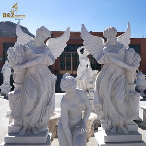 Scultura di <span class=keywords><strong>angelo</strong></span> <span class=keywords><strong>maschio</strong></span> di marmo di pietra bianca a grandezza naturale intagliata a mano del giardino all'aperto - Product Image 1