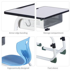 Set Moderno di Sedia e Scrivania per Studenti a Forma di C, Regolabile in Altezza, in Legno con Struttura in Acciaio e Plastica PP per Aula - Product Image 3