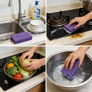 ฟองน้ำไม้เยื่อกระดาษรูปสี่เหลี่ยมผืนผ้าแบบใช้ซ้ำได้สำหรับทำความสะอาดห้องครัวและห้องน้ำ ฟองน้ำวิเศษแบบกำหนดเองสำหรับขายส่ง - Product Image 5