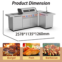 Meubles de cuisine BBQ modulaires en acier inoxydable à 6 brûleurs personnalisables, étanches, pour îlot extérieur, prêts à assembler