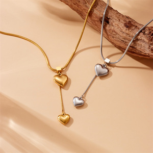 Heart Pendant Tassel Chain Stainless Steel Gold Plated Necklace For Gift Fashion Jewelry - Product Image 1