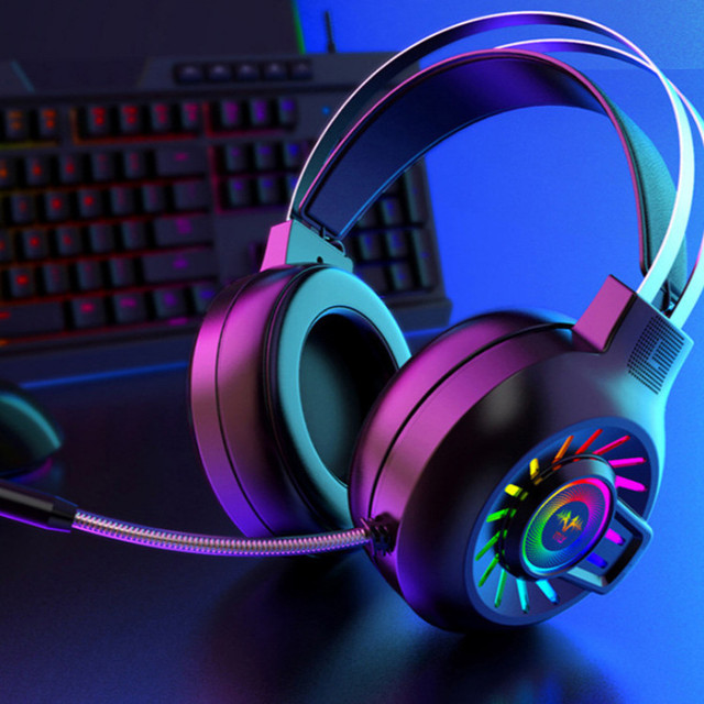 RGB Colorful Luminous Active Noise Cancellation (ANC) Wired Over-ear with Bass Boost for E-sports Computer Use Gaming Headset