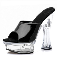 Nianzheni exotique 14cm cristal Transparent talon épais plate-forme pantoufles à talons hauts 5 pouces Demonias chaussures de danse exotiques
