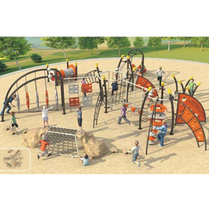 Set da Gioco con Struttura Verde, Tetti a Foglia, Reti da Arrampicata, Scivoli e Altalene, Ecologico, Antiscivolo e Sicuro per Parchi all'Aperto per Bambini - Product Image 6