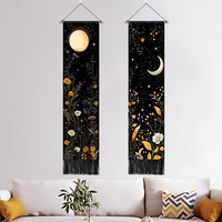Tapisserie longue personnalisée avec motif floral vertical soleil et lune, paysage naturel esthétique imprimé, avec support de suspension