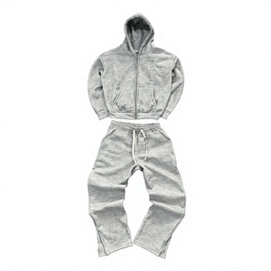 Survêtement unisexe gris à capuche, manches longues, couleur unie, sweat-shirt décontracté, pantalon à taille élastique, respirant, poids moyen, pour le jogging - Product Image 1