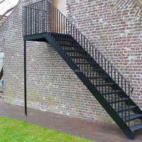Escalier extérieur en acier inoxydable, poutre durable, escalier droit imperméable, escalier en bois, rampes extérieures