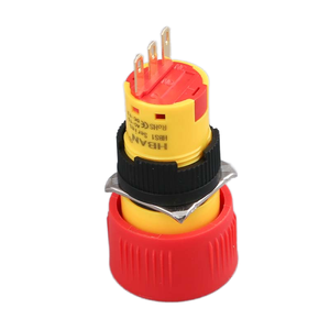 HBAN Flèche rouge 16mm Bouton poussoir d'arrêt d'urgence en plastique IP65 Étanche E Stop pour centrales électriques extérieures Camping 250v 1NO1NC - Product Image 2