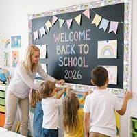 Rouleau d'autocollants décoratifs pour mur de maternelle, motif ciseaux et boîte de craie de dessin animé, 33 pieds, autocollants pour tableau d'affichage auto-adhésifs