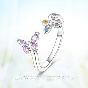Anillo de Mariposa con Circonita de Color, Anillo Abierto Ajustable de Lujo para Mujer, Anillo de Dedo Índice con Forma de Columpio, Joyería - Product Image 2