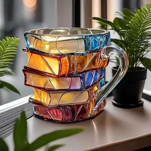 Tasses à café <span class=keywords><strong>en</strong></span> verre peintes à la main, tasses à café <span class=keywords><strong>en</strong></span> forme de livre peintes <span class=keywords><strong>en</strong></span> 3D, cadeau pour les lecteurs - Product Image 2