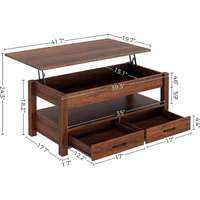 Table basse moderne convertible en table à manger en bois avec tiroirs de rangement cachés, meubles de salon