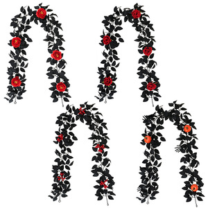 เถาวัลย์ประดิษฐ์พร้อมดอกกุหลาบสีแดงและฟักทอง 100 ซม.-200 ซม. ตกแต่งบ้านฮาโลวีน แขวนผนัง ตกแต่งงานปาร์ตี้ ดอกไม้ผ้าไหม - Product Image 1