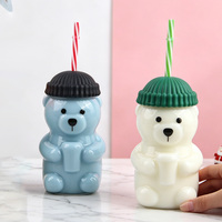 Gobelet en verre en forme d'ours en peluche mignon avec couvercle anti-poussière et paille, lavable et réutilisable, adapté à de multiples situations