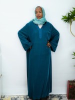 Abaya de luxe en velours bleu sarcelle, col en V, coupe ample, manches classiques, longueur cheville, pour femme musulmane, idéale pour le Ramadan, l'Aïd, les fêtes et les soirées