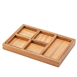 Plateau à thé en bois de noyer à 6 compartiments, plateau à collation multi-sections, boîte à fruits et pâtisseries pour la maison, grand plateau de service - Product Image 5
