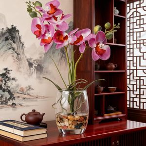 <span class=keywords><strong>Orquídea</strong></span> Artificial Morada en Florero de Vidrio, Arreglo Realista de Phalaenopsis en Maceta, Decoración para Mesa de Hogar u Oficina, Flor de 14.5 Pulgadas - Product Image 5