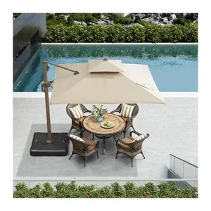 AJUNION 360 derece dönen ofset veranda şemsiye çift çatı bahçe şemsiyesi kare şemsiye ile LED ışık