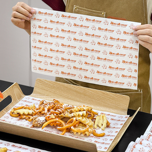 Stampa logo personalizzata per uso alimentare patatine fritte e patatine fritte confezioni Deli <span class=keywords><strong>carta</strong></span> da imballaggio a prova di grasso per infornare <span class=keywords><strong>carta</strong></span> da forno - Product Image 5
