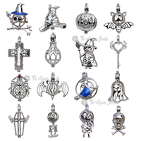 Collier pendentif croix en argent 925 plaqué or avec cage à perle porte-bonheur pour parfum et bille creuse, vente en gros pour Halloween