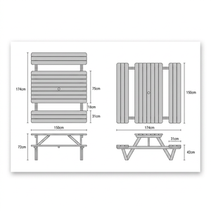 Indonesian Solid Wood Modern Picnic <b>Table</b> and <b>Bench</b> Set for <b>Outdoor</b> Use - Product Image 2