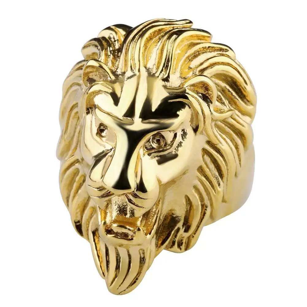 head men's personality stainless steel lion king ring jewelry