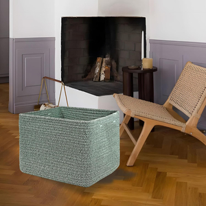 KUYUE Cesto Portaoggetti Moderno ed Ecologico con Manico, Rettangolare, Intrecciato a Mano in Corda di Cotone, Pieghevole, <span class=keywords><strong>per</strong></span> Soggiorno e Bagno - Product Image 3