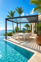Pérgola Bioclimática Retráctil de Aluminio con Recubrimiento en Polvo Impermeable para Exteriores, Gazebo con Techo de Láminas Eléctricas para Uso Comercial