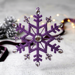 Ornement suspendu pour arbre de Noël en forme de flocon de neige violet pailleté, décoration intérieure, style traditionnel, flocon de neige en métal - Product Image 1