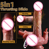Vibrador Realista 5 en 1 con Estimulación del Punto G, Vibrador con Lengua, Vibrador con Movimiento de Empuje, Estimulador de Clítoris y Anal, Control Remoto, Pene Artificial para Mujeres