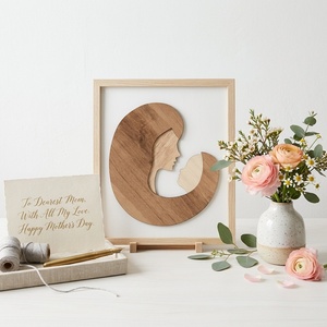 Décoration murale créative en bois en forme de croissant mère-enfant pour la fête des mères, cadeau en gros - Product Image 3