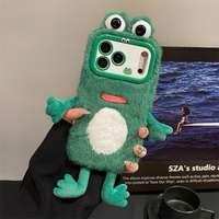 Nouvelle Coque de Téléphone en Peluche Grenouille à Grands Yeux, Grenouille Amusante qui Transpire avec Support d'Objectif pour iPhone 17 Pro Max 16 13 12 11 Pro Max