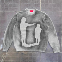 Pull oversize streetwear pour homme, coupe carrée, en molleton court, imprimé graphique vintage, à manches longues, tricot de luxe, personnalisable OEM