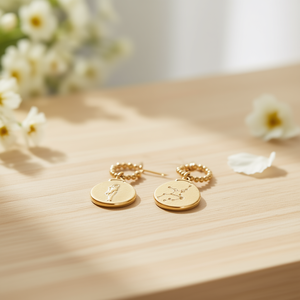 Orecchini con ciondolo a forma di segno zodiacale in oro 12K placcato in acciaio per donna - Product Image 3