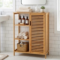 Organisateur de toilette à 4 niveaux, armoire de rangement pour salle de bain en bambou avec étagère