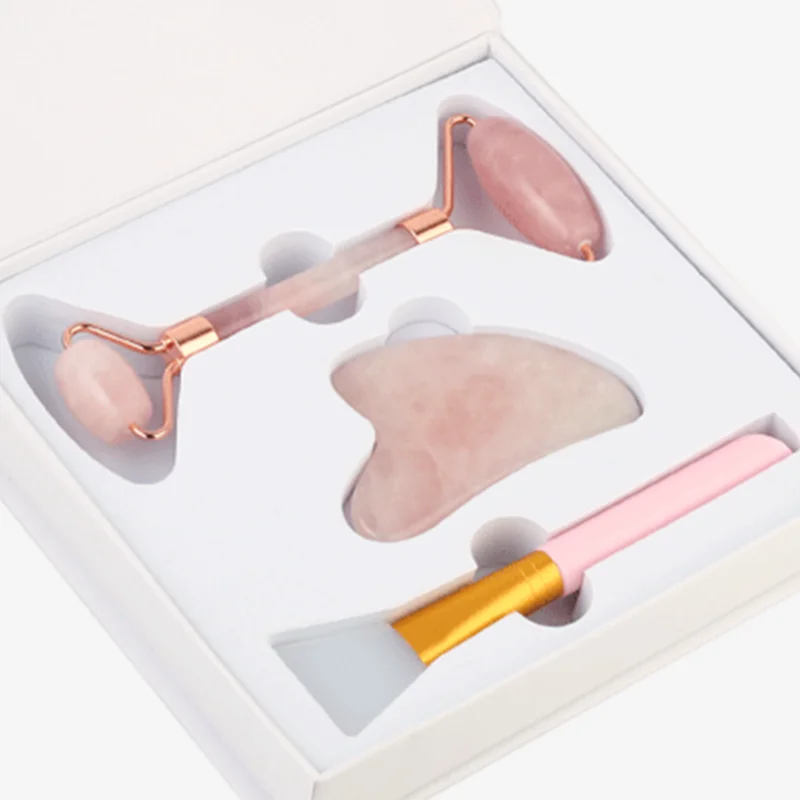 hot products Face Skin massager rose quartz roller Gua Sha Mask Brush jade roller gua sha set