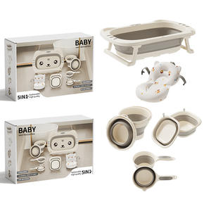 Ensemble de bain pliable 5 pièces pour nouveau-né <span class=keywords><strong>avec</strong></span> <span class=keywords><strong>coussin</strong></span>, motif animal, en plastique, <span class=keywords><strong>avec</strong></span> jouets de bain, idéal comme cadeau - Product Image 1