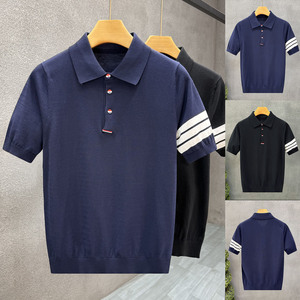 T-shirt à manches courtes respirant et anti-humidité pour homme, col à revers, motif trois bandes <span class=keywords><strong>Paul</strong></span>, style Old Money, transfrontalier - Product Image 2