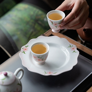 Guanlan <b>Ceramics</b> Hand Painted Peach Blossom <b>Plate</b> Irregular Shape Household Fruit Dish Small Tea Table Accessory - Product Image 2