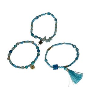 Fashion Beaded <b>Bracelets</b> <b>Set</b> Blue Stone PVD Gold Plated 316L Stainless Steel Sustainable Resistant Jewelry Gift - Product Image 1