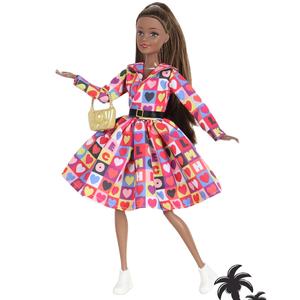 EMILY 11.5-inch 11 ortak giyen ekose etek, beyaz ayakkabı, kahverengi uzun kıvırcık saç bebekler kızlar için siyah en iyi hediye - Product Image 1