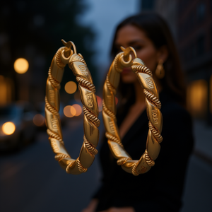 Orecchini a Cerchio in Oro con Design Intrecciato, Placcati in Oro 18K, Gioielli alla Moda, Accessori Eleganti per Donna, Pezzo Distintivo per Uso Quotidiano - Product Image 2