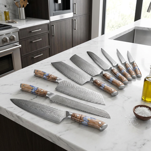 Juego de <span class=keywords><strong>9</strong></span> Cuchillos de Cocina VG10 Damasco, Cuchillo de <span class=keywords><strong>Chef</strong></span> con Mango de Madera de Resina, Cuchillo Santoku, Cuchillo para Verduras, Pan y Deshuesar, con Caja de Regalo Negra - Product Image 5