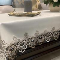 Nappe de salon d'hôtel style nordique à motif géométrique, imperméable, résistante à l'huile, sans lavage requis, avec bordure en dentelle
