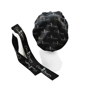 CHENGHE logotipo personalizado seda bonnet e cetim cabelo wraps para mulheres por atacado designer sleeping caps edge trança lenço cabeça gravata