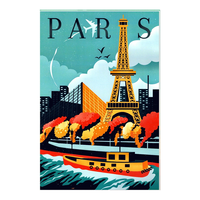 Affiche murale vintage personnalisée écologique et imperméable, imprimée en typographie, sur le thème de la Tour Eiffel de Paris, France, pour la décoration intérieure