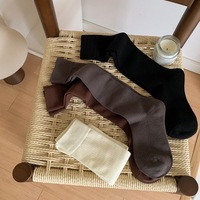 Chaussettes longues pour femmes, palette de couleurs neutres, texture côtelée verticale, style coréen élégant, style preppy, vente en gros disponible